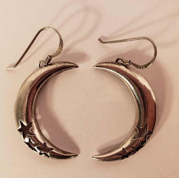 Vintage 1970s Drop Dangle Moon & Stars Earrings - Picture 1 of 6